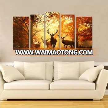 Wholesale 5 Panel Animal Deer Wall Canvas Prints for Living Room